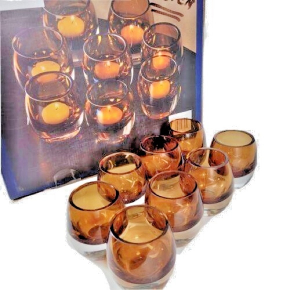 NEW in Sealed Box!  Mikasa set of  8 Amber Solaris Votive holders - Picture 3 of 5
